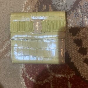 Salvatore Ferragamo Light Green Crocodile-Embossed Wallet